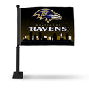 NFL Baltimore Ravens Double Sided Car Flag -  16" x 19" - Strong Black Pole that Hooks Onto Car/Truck/Automobile By Rico Industries