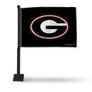 NCAA Georgia Bulldogs Double Sided Car Flag -  16" x 19" - Strong Black Pole that Hooks Onto Car/Truck/Automobile By Rico Industries