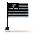NFL Las Vegas Raiders Double Sided Car Flag -  16" x 19" - Strong Black Pole that Hooks Onto Car/Truck/Automobile By Rico Industries