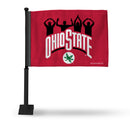Ohio State Buckeyes O-H-I-O Hand Sign Car Flag (Black Pole)