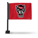 NCAA N.Carolina State Wolfpack Double Sided Car Flag -  16" x 19" - Strong Black Pole that Hooks Onto Car/Truck/Automobile By Rico Industries