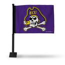 NCAA East Carolina Pirates Double Sided Car Flag -  16" x 19" - Strong Black Pole that Hooks Onto Car/Truck/Automobile By Rico Industries