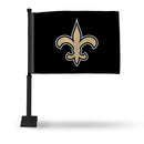 NFL New Orleans Saints Double Sided Car Flag -  16" x 19" - Strong Black Pole that Hooks Onto Car/Truck/Automobile By Rico Industries