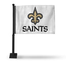 NFL New Orleans Saints Double Sided Car Flag -  16" x 19" - Strong Black Pole that Hooks Onto Car/Truck/Automobile By Rico Industries