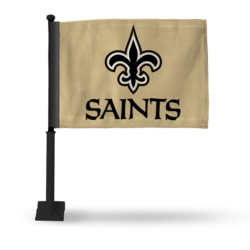 NFL New Orleans Saints Double Sided Car Flag -  16" x 19" - Strong Black Pole that Hooks Onto Car/Truck/Automobile By Rico Industries