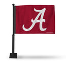 NCAA Alabama Crimson Tide Double Sided Car Flag -  16" x 19" - Strong Black Pole that Hooks Onto Car/Truck/Automobile By Rico Industries