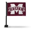 NCAA Mississippi State Bulldogs Double Sided Car Flag -  16" x 19" - Strong Black Pole that Hooks Onto Car/Truck/Automobile By Rico Industries