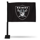 NFL Las Vegas Raiders Double Sided Car Flag -  16" x 19" - Strong Black Pole that Hooks Onto Car/Truck/Automobile By Rico Industries