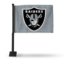 NFL Las Vegas Raiders Double Sided Car Flag -  16" x 19" - Strong Black Pole that Hooks Onto Car/Truck/Automobile By Rico Industries