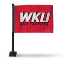 NCAA Western Kentucky Hilltoppers Double Sided Car Flag -  16" x 19" - Strong Black Pole that Hooks Onto Car/Truck/Automobile By Rico Industries