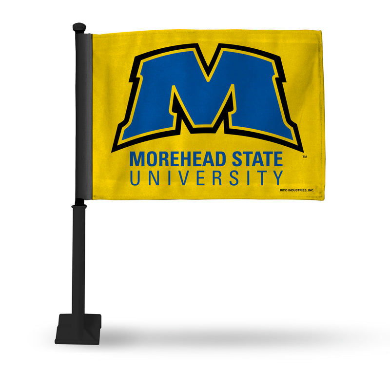 NCAA Morehead State  Eagles Double Sided Car Flag -  16" x 19" - Strong Black Pole that Hooks Onto Car/Truck/Automobile By Rico Industries