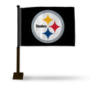 Pittsburgh Steelers "Circle Logo" Car Flag - Black Pole