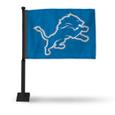 NFL Detroit Lions Double Sided Car Flag -  16" x 19" - Strong Black Pole that Hooks Onto Car/Truck/Automobile By Rico Industries