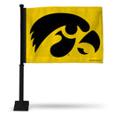 NCAA Iowa Hawkeyes Double Sided Car Flag -  16" x 19" - Strong Black Pole that Hooks Onto Car/Truck/Automobile By Rico Industries