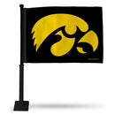 NCAA Iowa Hawkeyes Double Sided Car Flag -  16" x 19" - Strong Black Pole that Hooks Onto Car/Truck/Automobile By Rico Industries
