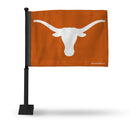 NCAA Texas Longhorns Double Sided Car Flag -  16" x 19" - Strong Black Pole that Hooks Onto Car/Truck/Automobile By Rico Industries