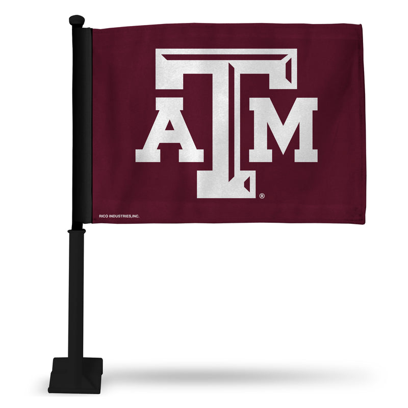 NCAA Texas A&M Aggies Double Sided Car Flag -  16" x 19" - Strong Black Pole that Hooks Onto Car/Truck/Automobile By Rico Industries