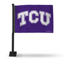NCAA TCU Horned Frogs Double Sided Car Flag -  16" x 19" - Strong Black Pole that Hooks Onto Car/Truck/Automobile By Rico Industries