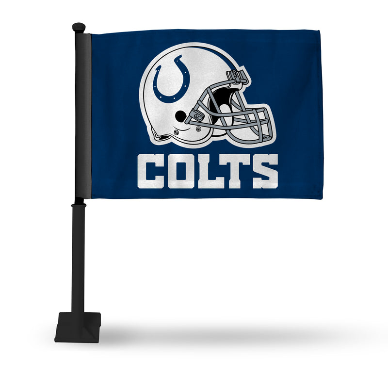 NFL Indianapolis Colts Helmet Logo Double Sided Car Flag -  16" x 19" - Strong Pole that Hooks Onto Car/Truck/Automobile By Rico Industries