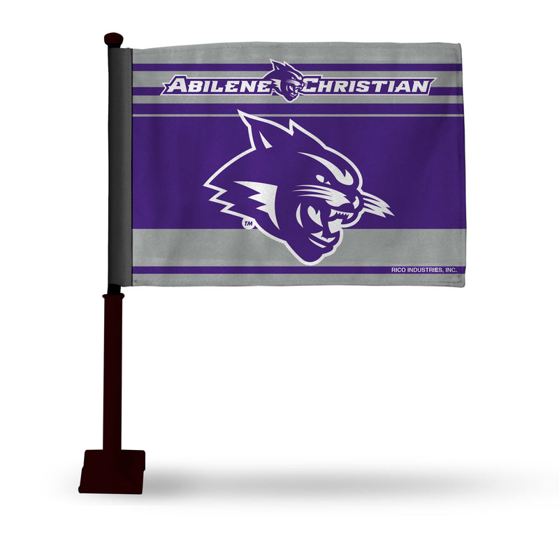 NCAA Abilene Christian Wildcats Double Sided Car Flag -  16" x 19" - Strong Black Pole that Hooks Onto Car/Truck/Automobile By Rico Industries