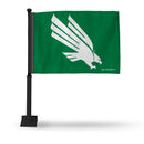 NCAA North Texas Mean Green Double Sided Car Flag -  16" x 19" - Strong Black Pole that Hooks Onto Car/Truck/Automobile By Rico Industries