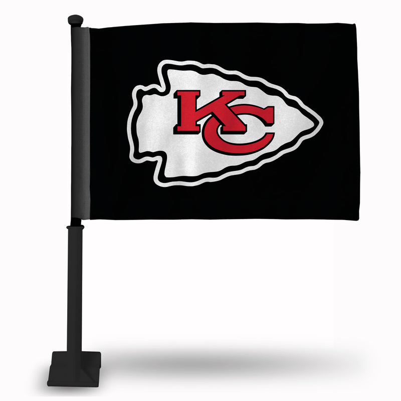 NFL Kansas City Chiefs Double Sided Car Flag -  16" x 19" - Strong Black Pole that Hooks Onto Car/Truck/Automobile By Rico Industries