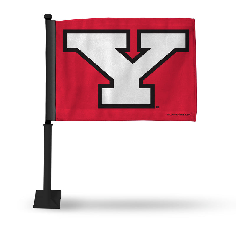 NCAA Youngstown Penguins Double Sided Car Flag -  16" x 19" - Strong Black Pole that Hooks Onto Car/Truck/Automobile By Rico Industries