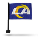 NFL Los Angeles Rams Double Sided Car Flag -  16" x 19" - Strong Black Pole that Hooks Onto Car/Truck/Automobile By Rico Industries