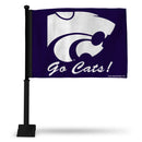 NCAA Kansas State Wildcats Double Sided Car Flag -  16" x 19" - Strong Black Pole that Hooks Onto Car/Truck/Automobile By Rico Industries