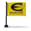 NCAA Emporia State Hornets Double Sided Car Flag -  16" x 19" - Strong Black Pole that Hooks Onto Car/Truck/Automobile By Rico Industries