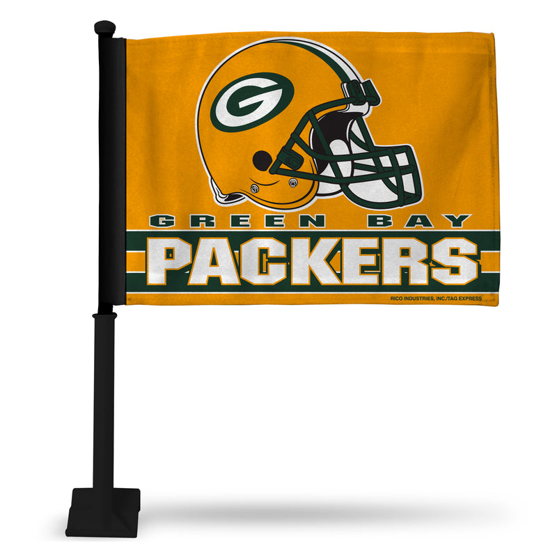 NFL Green Bay Packers Double Sided Car Flag -  16" x 19" - Strong Black Pole that Hooks Onto Car/Truck/Automobile By Rico Industries