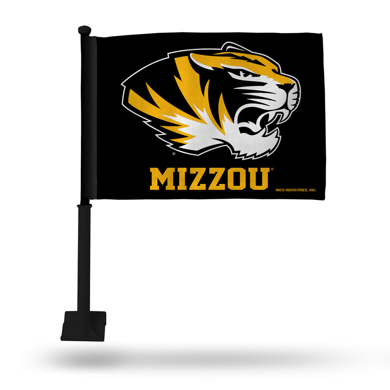 NCAA Missouri Tigers Double Sided Car Flag -  16" x 19" - Strong Black Pole that Hooks Onto Car/Truck/Automobile By Rico Industries