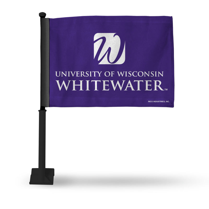 NCAA Wisconsin-Whitewater Warhawks Double Sided Car Flag -  16" x 19" - Strong Black Pole that Hooks Onto Car/Truck/Automobile By Rico Industries