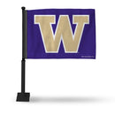 NCAA Washington Huskies Double Sided Car Flag -  16" x 19" - Strong Black Pole that Hooks Onto Car/Truck/Automobile By Rico Industries