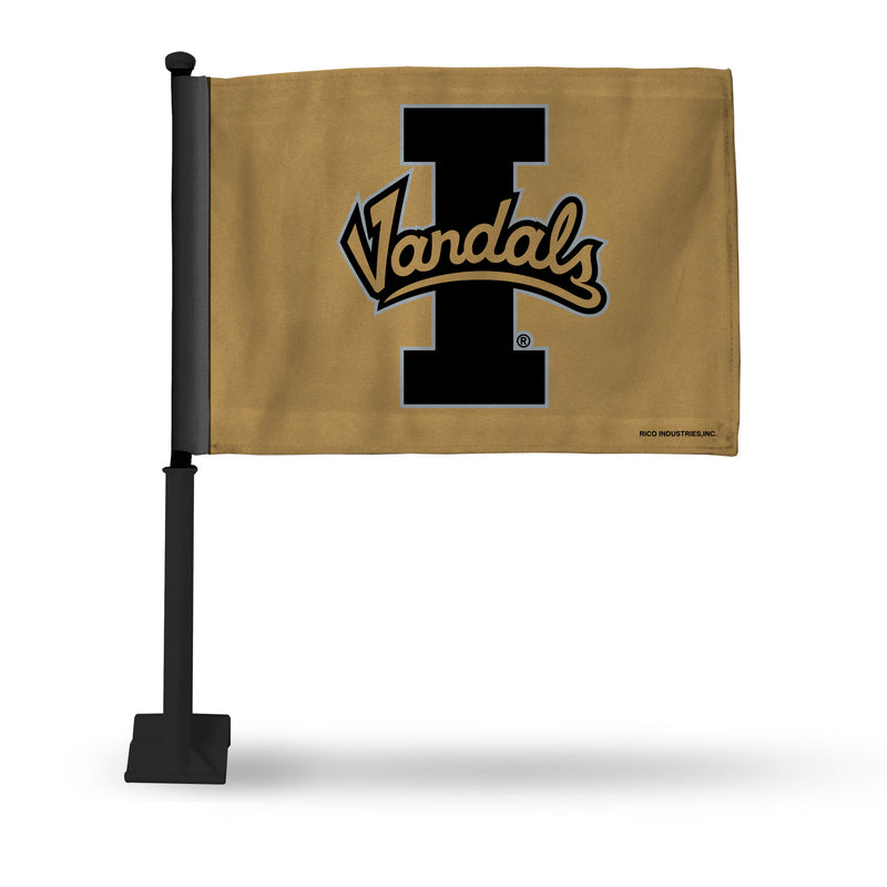NCAA Idaho Vandals Double Sided Car Flag -  16" x 19" - Strong Black Pole that Hooks Onto Car/Truck/Automobile By Rico Industries