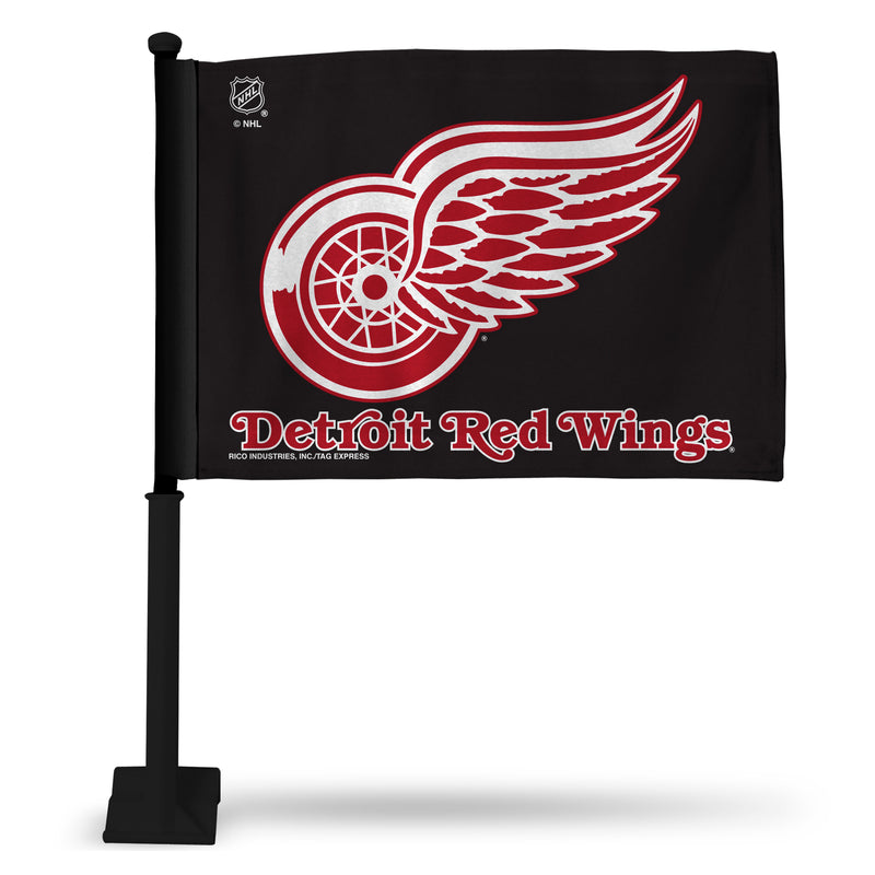 NHL Detroit Red Wings Double Sided Car Flag -  16" x 19" - Strong Black Pole that Hooks Onto Car/Truck/Automobile By Rico Industries