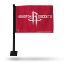 NBA Houston Rockets Double Sided Car Flag -  16" x 19" - Strong Black Pole that Hooks Onto Car/Truck/Automobile By Rico Industries