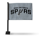 NBA San Antonio Spurs Double Sided Car Flag -  16" x 19" - Strong Black Pole that Hooks Onto Car/Truck/Automobile By Rico Industries