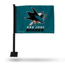 NHL San Jose Sharks Double Sided Car Flag -  16" x 19" - Strong Black Pole that Hooks Onto Car/Truck/Automobile By Rico Industries
