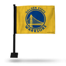 NBA Golden State Warriors Double Sided Car Flag -  16" x 19" - Strong Black Pole that Hooks Onto Car/Truck/Automobile By Rico Industries
