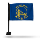 NBA Golden State Warriors Double Sided Car Flag -  16" x 19" - Strong Black Pole that Hooks Onto Car/Truck/Automobile By Rico Industries