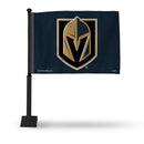 NHL Vegas Golden Knights Double Sided Car Flag -  16" x 19" - Strong Black Pole that Hooks Onto Car/Truck/Automobile By Rico Industries