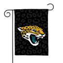 Jaguars Primary Logo Black Leopard Print Background 13X18 Double Sided Garden Flag