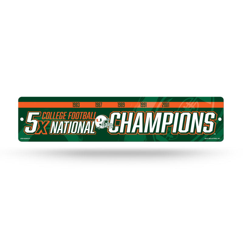 NCAA Miami Hurricanes Plastic 4" x 16" Street Sign By Rico Industries