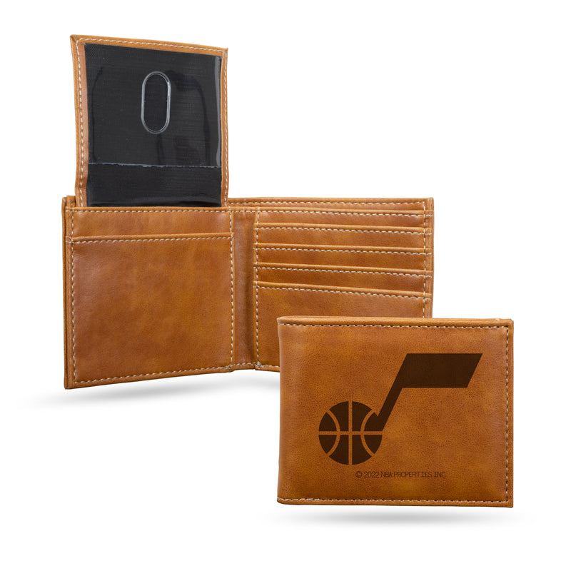 Jazz Laser Engraved Brown Billfold Wallet
