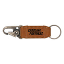 Carolina Panthers Laser Engraved Vegan Leather Carabiner Keychain - Brown