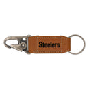 Pittsburgh Steelers Laser Engraved Vegan Leather Carabiner Keychain - Brown