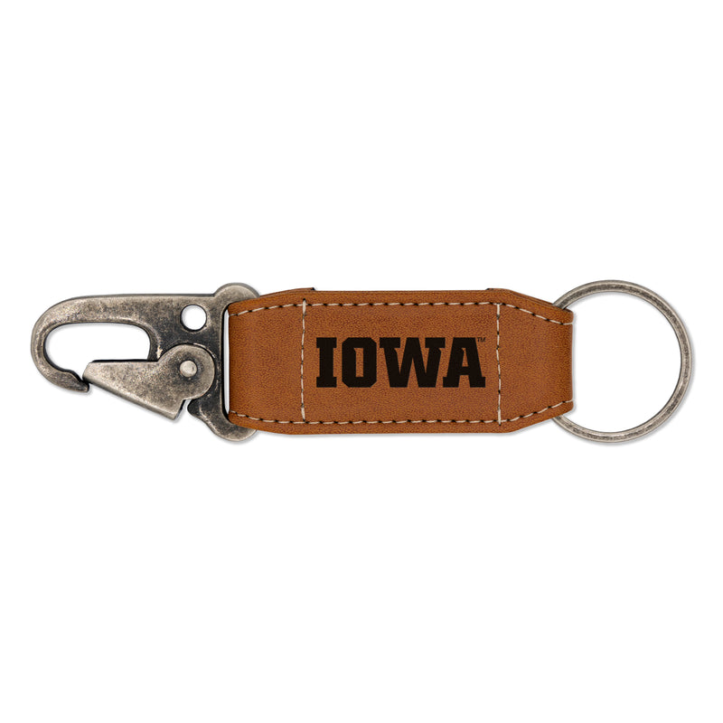 Iowa Keychain Iowa Hawkeyes Laser Engraved Vegan Leather Carabiner Keychain - Brown