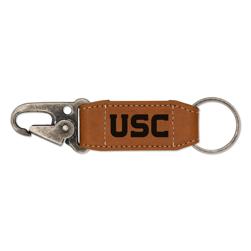 Southern California Trojans Laser Engraved Vegan Leather Carabiner Keychain - Brown