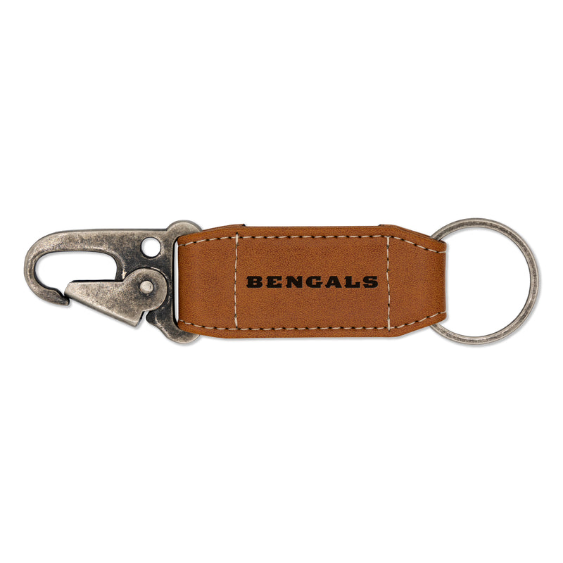 Cincinnati Bengals Laser Engraved Vegan Leather Carabiner Keychain - Brown